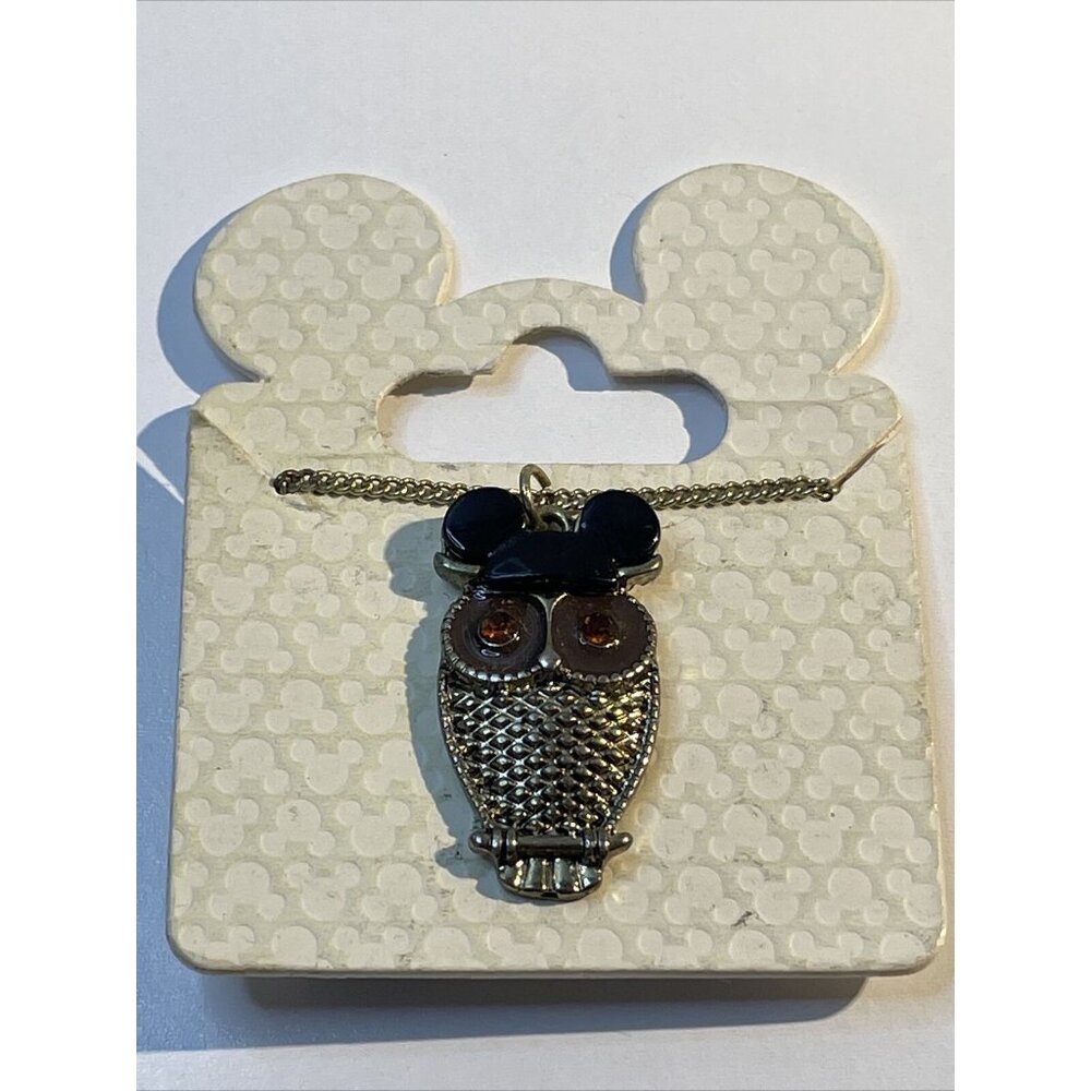 NOS Disney Parks Gold Tone Owl Charm w/ Mickey Mouse Ears Pendant Necklace AL5.6